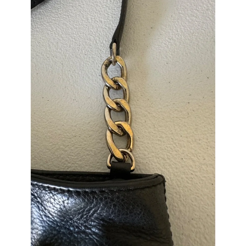Michael Kors Black Pebbled Leather Shoulder Bag Chain Strap Gold Hardware